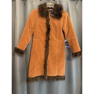 GQ Wear Retro Women's Coat Faux Fur Trim Medium
